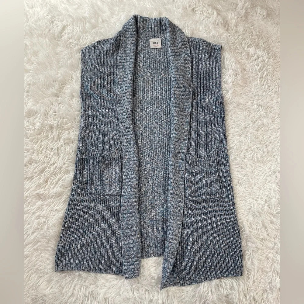 CAbi Sleeveless Blue Knit Long Duster Open Front Sweater Cardigan Women’s Size S